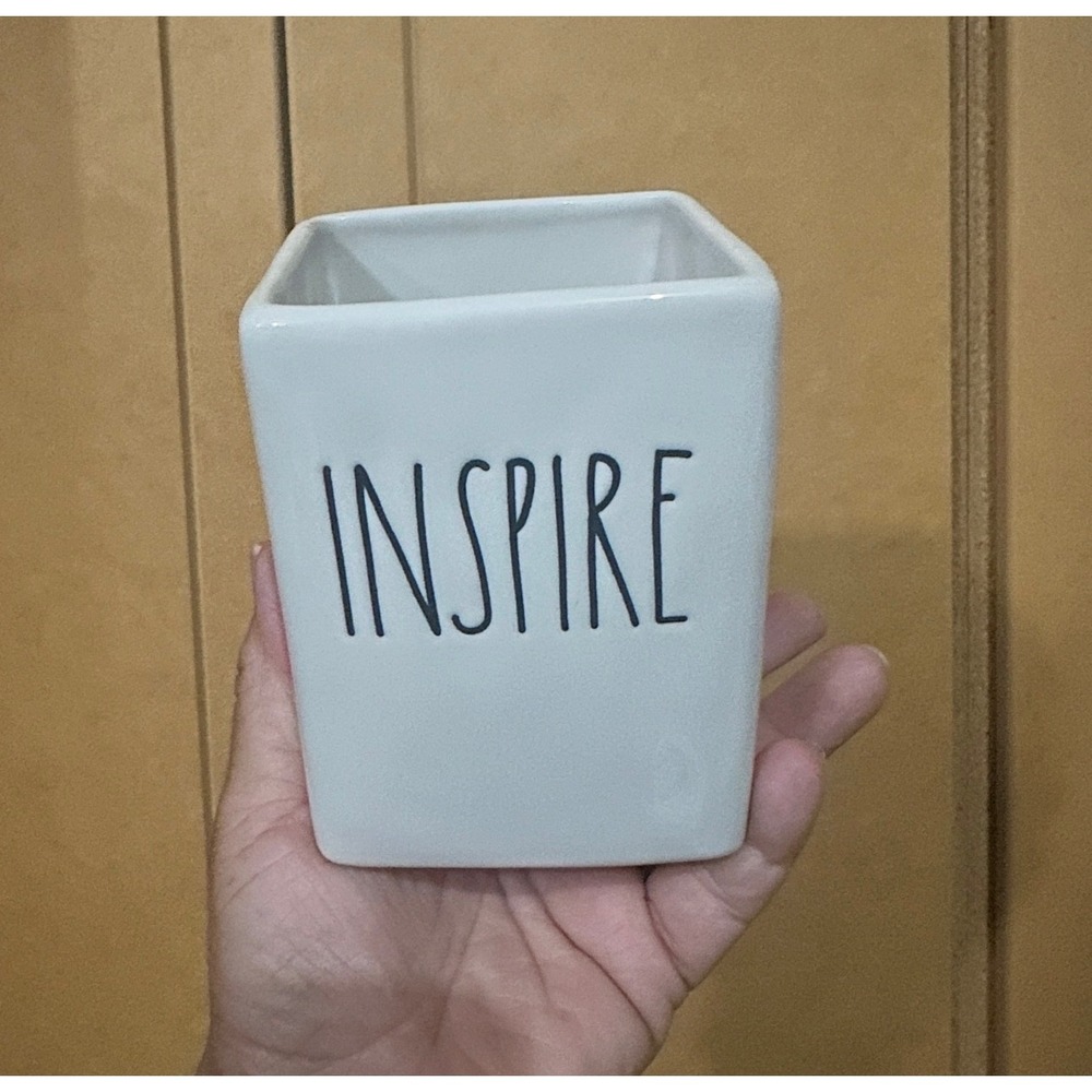 Rae Dunn Inspire White Ceramic Square Desk Organizer Pencil Cup Farmhouse LL